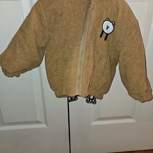 SHEIN Kids Tan Corduroy Jacket with Bear Patch